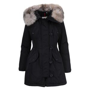 MONCLER Aredhel Black Utilitarian Down Parka With Fur Hood